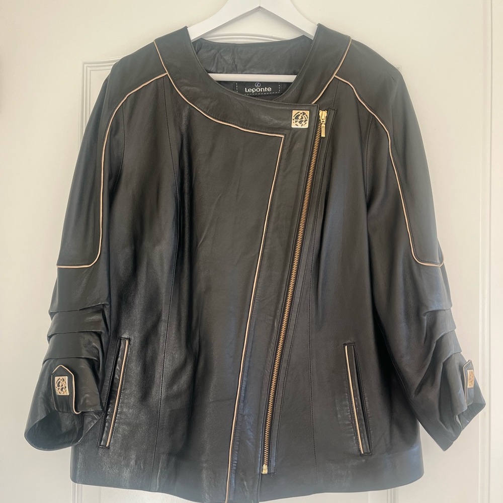 Black Leather Zip-Trim Jacket